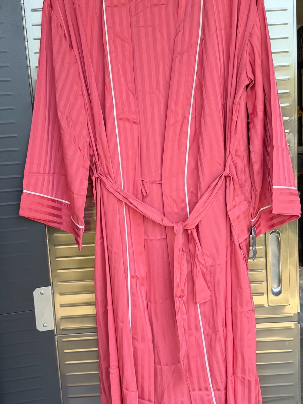 Auden Coral Pink Satin Robe with White Piping